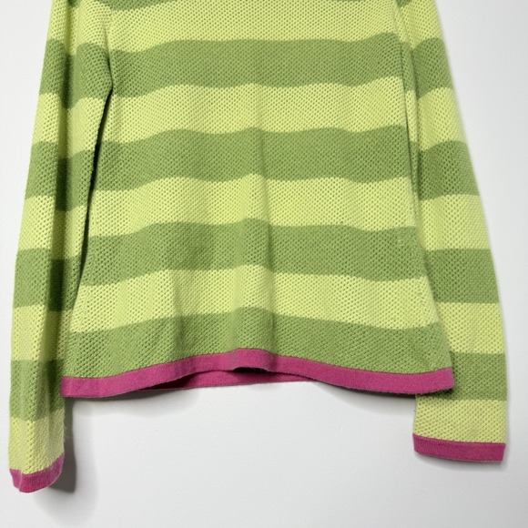 Talbots 100%Pure Cashmere Sweater Women's Sz M Green Striped Pink Trim Open Knit - Picture 8 of 14